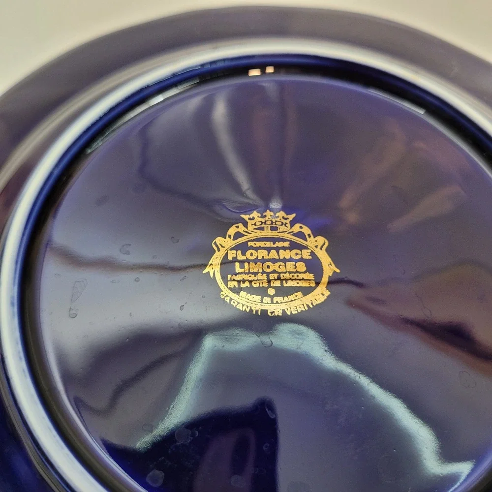 Florance Limoges Souvenir de Paris Plate Cobalt Blue Gold Gilt French Porcelain